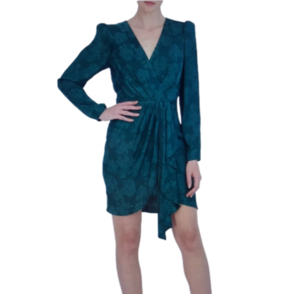 BCBGMAXAZRIA V-Neck Ruffle Wrap Minidress Size 8 - Picture 1 of 15